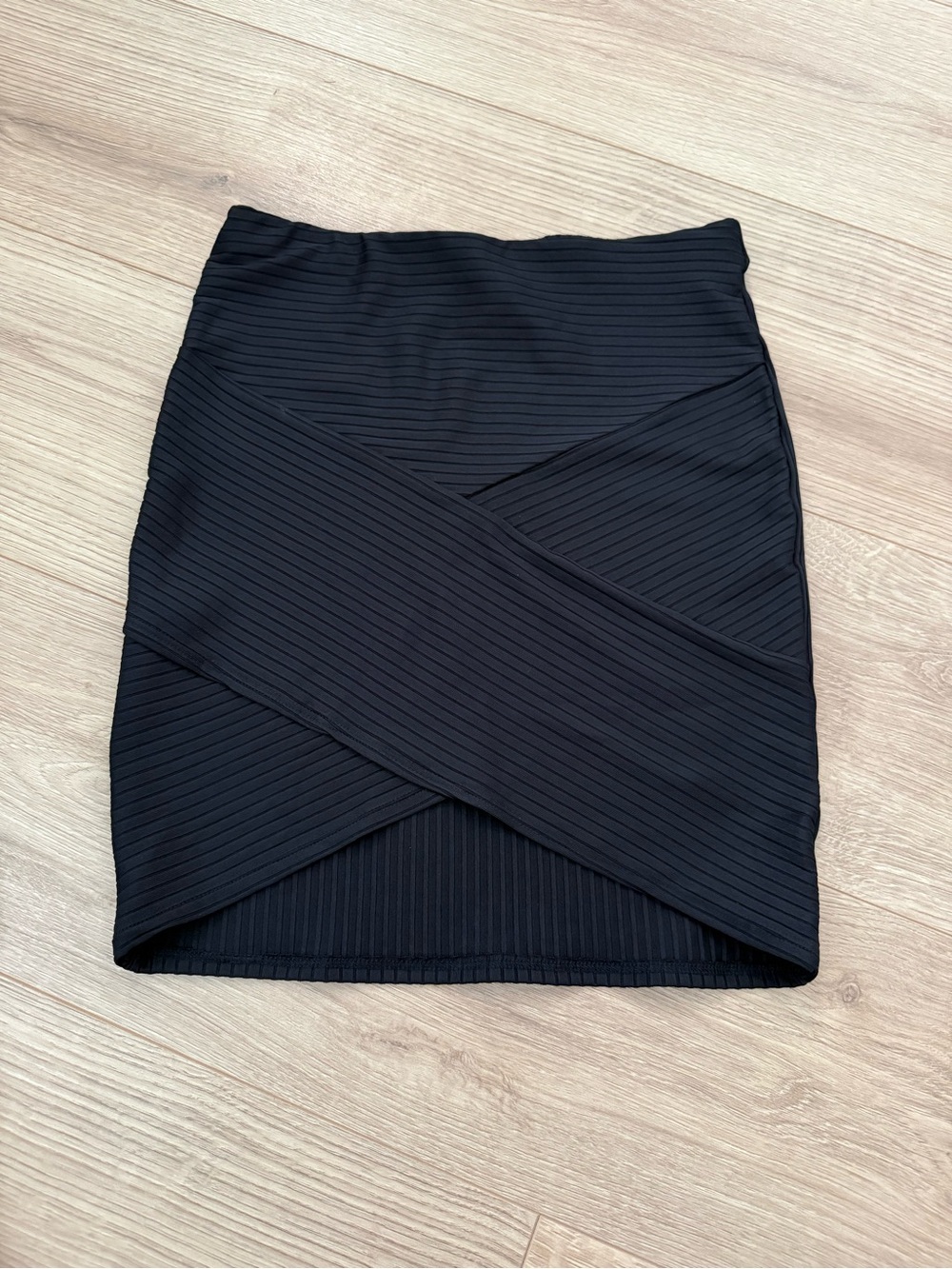 H&M Divided Black Ribbed Wrap-Front Mini Skirt, Size S